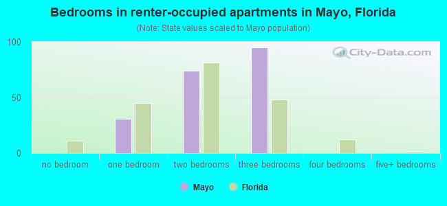 Bedrooms in renter-occupied apartments in Mayo, Florida
