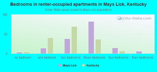 Bedrooms in renter-occupied apartments in Mays Lick, Kentucky