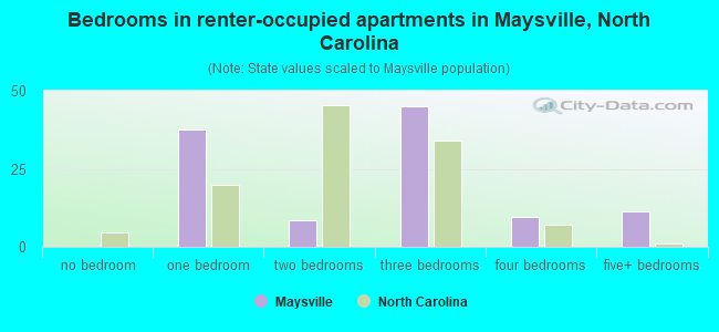Bedrooms in renter-occupied apartments in Maysville, North Carolina