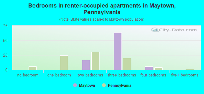 Bedrooms in renter-occupied apartments in Maytown, Pennsylvania