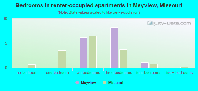 Bedrooms in renter-occupied apartments in Mayview, Missouri