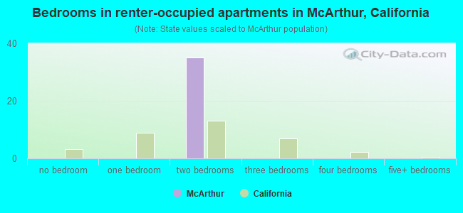 Bedrooms in renter-occupied apartments in McArthur, California