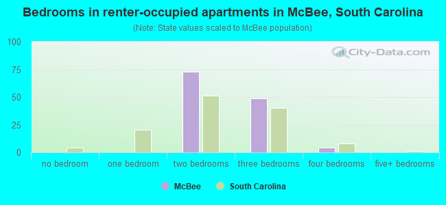 Bedrooms in renter-occupied apartments in McBee, South Carolina