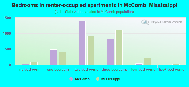 Bedrooms in renter-occupied apartments in McComb, Mississippi