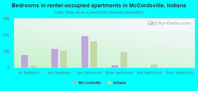 Bedrooms in renter-occupied apartments in McCordsville, Indiana