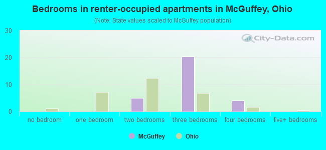 Bedrooms in renter-occupied apartments in McGuffey, Ohio