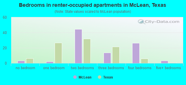 Bedrooms in renter-occupied apartments in McLean, Texas