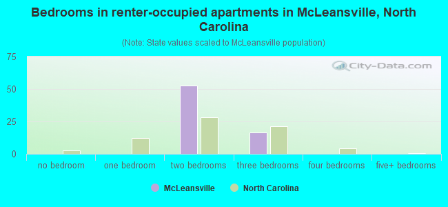 Bedrooms in renter-occupied apartments in McLeansville, North Carolina