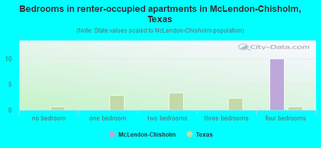 Bedrooms in renter-occupied apartments in McLendon-Chisholm, Texas