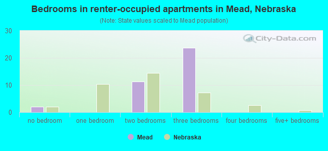 Bedrooms in renter-occupied apartments in Mead, Nebraska