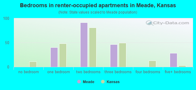 Bedrooms in renter-occupied apartments in Meade, Kansas