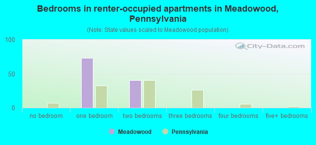 Bedrooms in renter-occupied apartments in Meadowood, Pennsylvania
