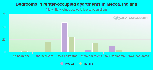 Bedrooms in renter-occupied apartments in Mecca, Indiana