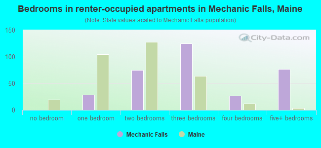 Bedrooms in renter-occupied apartments in Mechanic Falls, Maine