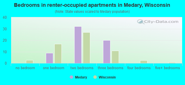 Bedrooms in renter-occupied apartments in Medary, Wisconsin