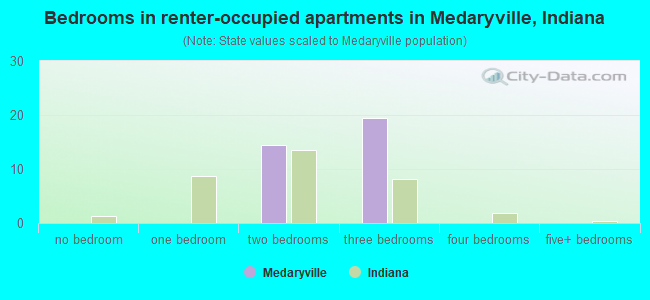 Bedrooms in renter-occupied apartments in Medaryville, Indiana