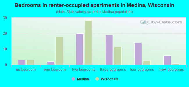 Bedrooms in renter-occupied apartments in Medina, Wisconsin