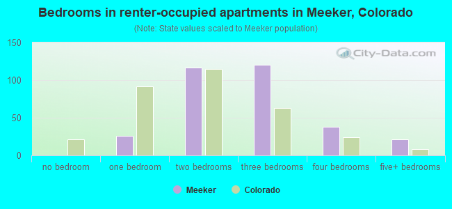 Bedrooms in renter-occupied apartments in Meeker, Colorado