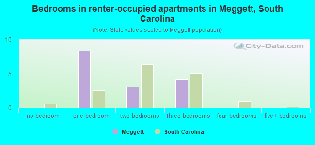 Bedrooms in renter-occupied apartments in Meggett, South Carolina