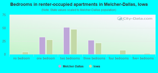 Bedrooms in renter-occupied apartments in Melcher-Dallas, Iowa
