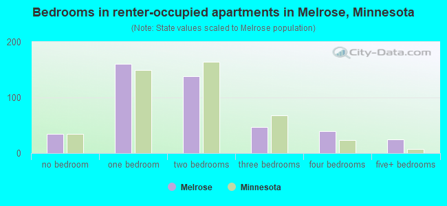 Bedrooms in renter-occupied apartments in Melrose, Minnesota