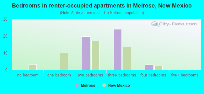 Bedrooms in renter-occupied apartments in Melrose, New Mexico