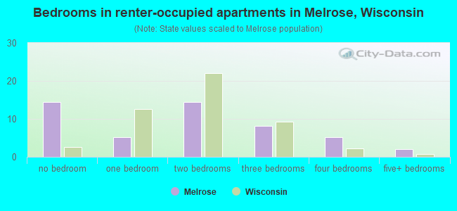 Bedrooms in renter-occupied apartments in Melrose, Wisconsin