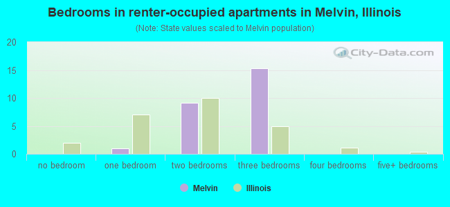 Bedrooms in renter-occupied apartments in Melvin, Illinois