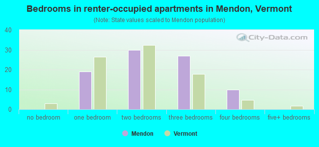 Bedrooms in renter-occupied apartments in Mendon, Vermont