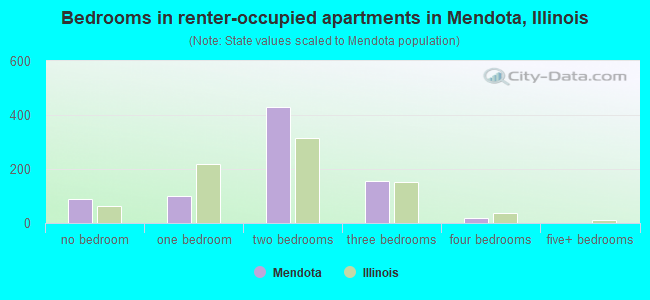 Bedrooms in renter-occupied apartments in Mendota, Illinois