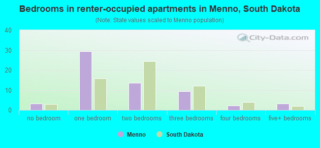 Bedrooms in renter-occupied apartments in Menno, South Dakota