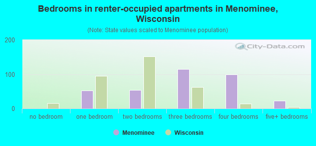 Bedrooms in renter-occupied apartments in Menominee, Wisconsin