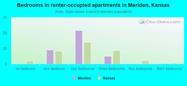 Bedrooms in renter-occupied apartments in Meriden, Kansas