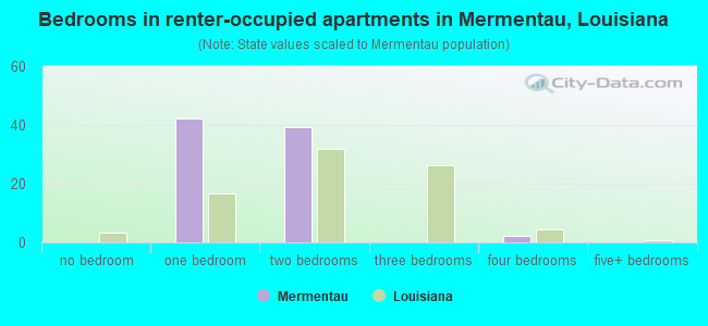 Bedrooms in renter-occupied apartments in Mermentau, Louisiana