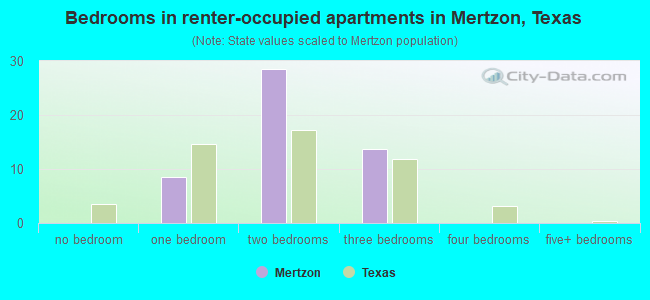 Bedrooms in renter-occupied apartments in Mertzon, Texas