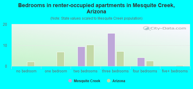 Bedrooms in renter-occupied apartments in Mesquite Creek, Arizona