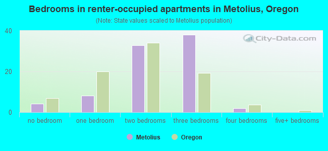 Bedrooms in renter-occupied apartments in Metolius, Oregon