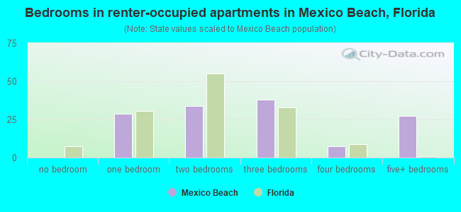 Bedrooms in renter-occupied apartments in Mexico Beach, Florida