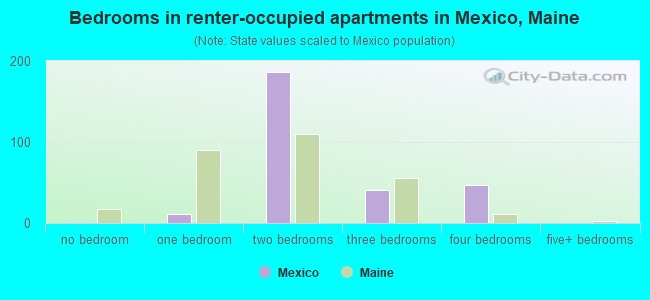 Bedrooms in renter-occupied apartments in Mexico, Maine