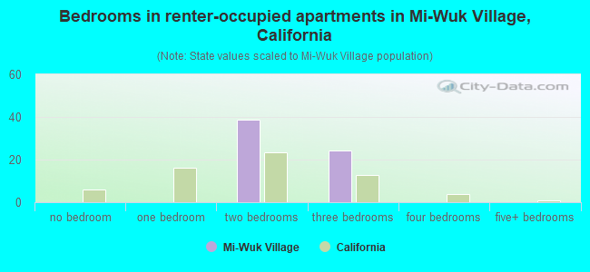 Bedrooms in renter-occupied apartments in Mi-Wuk Village, California