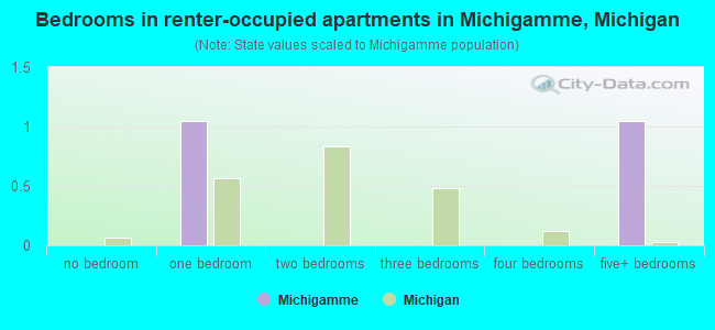 Bedrooms in renter-occupied apartments in Michigamme, Michigan