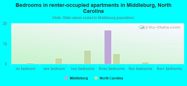 Bedrooms in renter-occupied apartments in Middleburg, North Carolina
