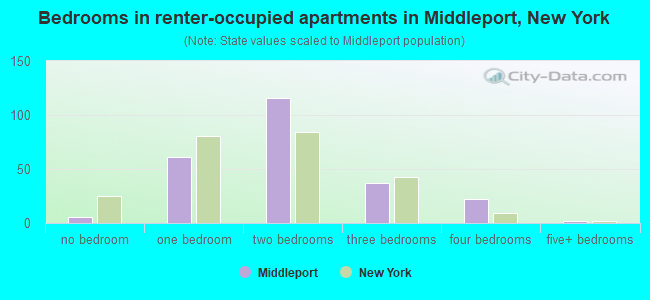 Bedrooms in renter-occupied apartments in Middleport, New York