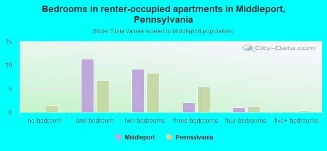 Bedrooms in renter-occupied apartments in Middleport, Pennsylvania