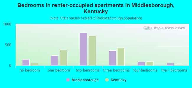 Bedrooms in renter-occupied apartments in Middlesborough, Kentucky