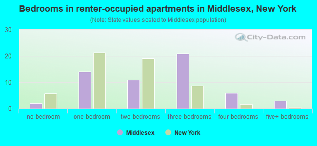 Bedrooms in renter-occupied apartments in Middlesex, New York