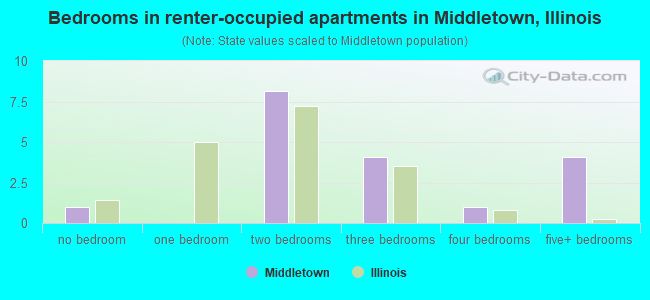 Bedrooms in renter-occupied apartments in Middletown, Illinois