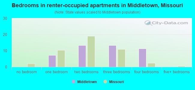 Bedrooms in renter-occupied apartments in Middletown, Missouri