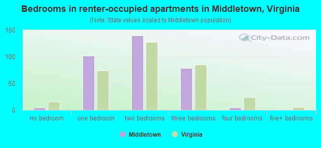 Bedrooms in renter-occupied apartments in Middletown, Virginia