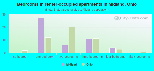 Bedrooms in renter-occupied apartments in Midland, Ohio